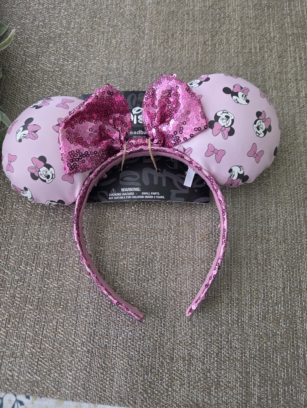 Disney Pink Minnie Mouse Sequin Bow Ear Headband